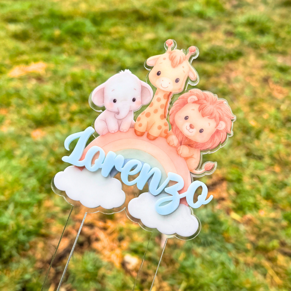 Topper Torta Animalitos Safari Arcoíris